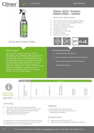 Luchtverfrisser Clinex Eco+ Protect Odour Killer 1 liter spray