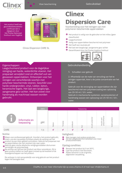 Clinex Dispersion Care &ndash; Reinigingsmiddel voor Vloeren met Polymeercoating