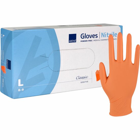 Classic Sensitive Nitril Handschoenen Oranje Poedervrij Maat L