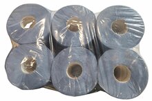 Blauwe handdoek rol bovenkant verpakking