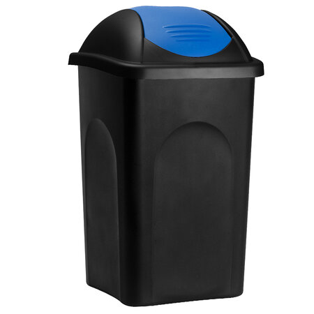 Afvalbak met swingdeksel 60 liter zwart kleur deksel blauw