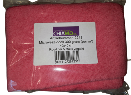 Microvezeldoek 40x40 cm 300 grams rood per 5 stuks