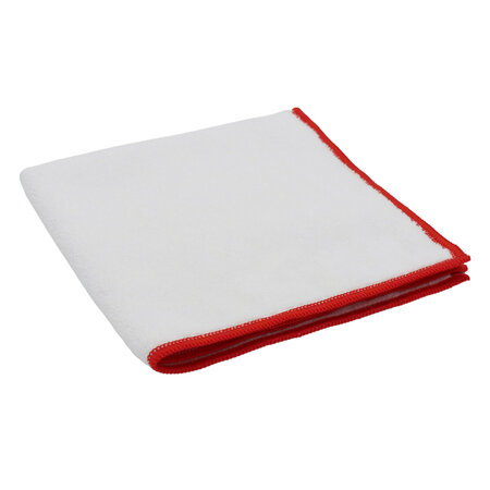 Microvezeldoek 38x38 cm gerecycled microvezel 5 stuks wit met rode rand