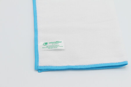 Microvezeldoek 38x38 cm gerecycled microvezel 5 stuks wit met blauwe rand