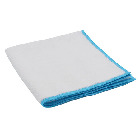 Microvezeldoek 38x38 cm gerecycled microvezel 5 stuks wit met blauwe rand
