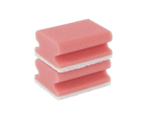 Schuurspons sanitair met greep ca. 95x70x30 mm set à 2 stuks roze