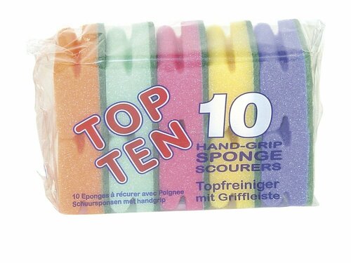Schuurspons Top Ten met greep assorti kleuren ca. 85x70x45 mm set à 10 stuks