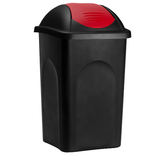 Afvalbak met swingdeksel 60 liter zwart kleur deksel rood