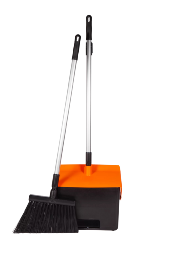 ChiaMo.nl Hotelveegset – OrangeBrush – Stofblik + Smalle Bezem + 2 Stelen + Clip – 67% Gerecycled